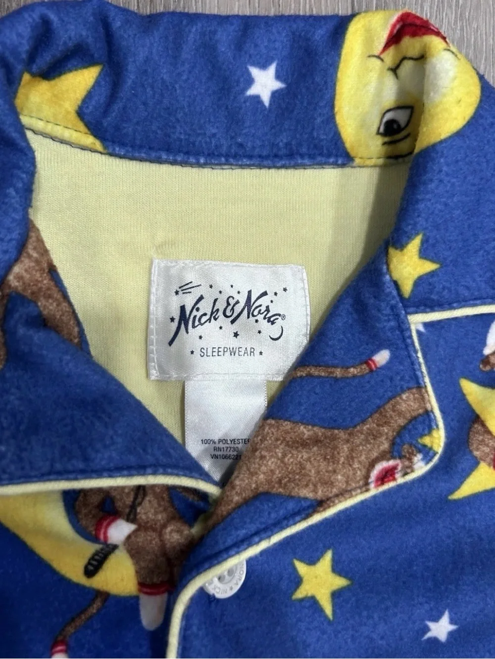Nick & Nora Baby Pajamas 12M Sock Monkey Stars Moon Blue Fleece Button Up Top